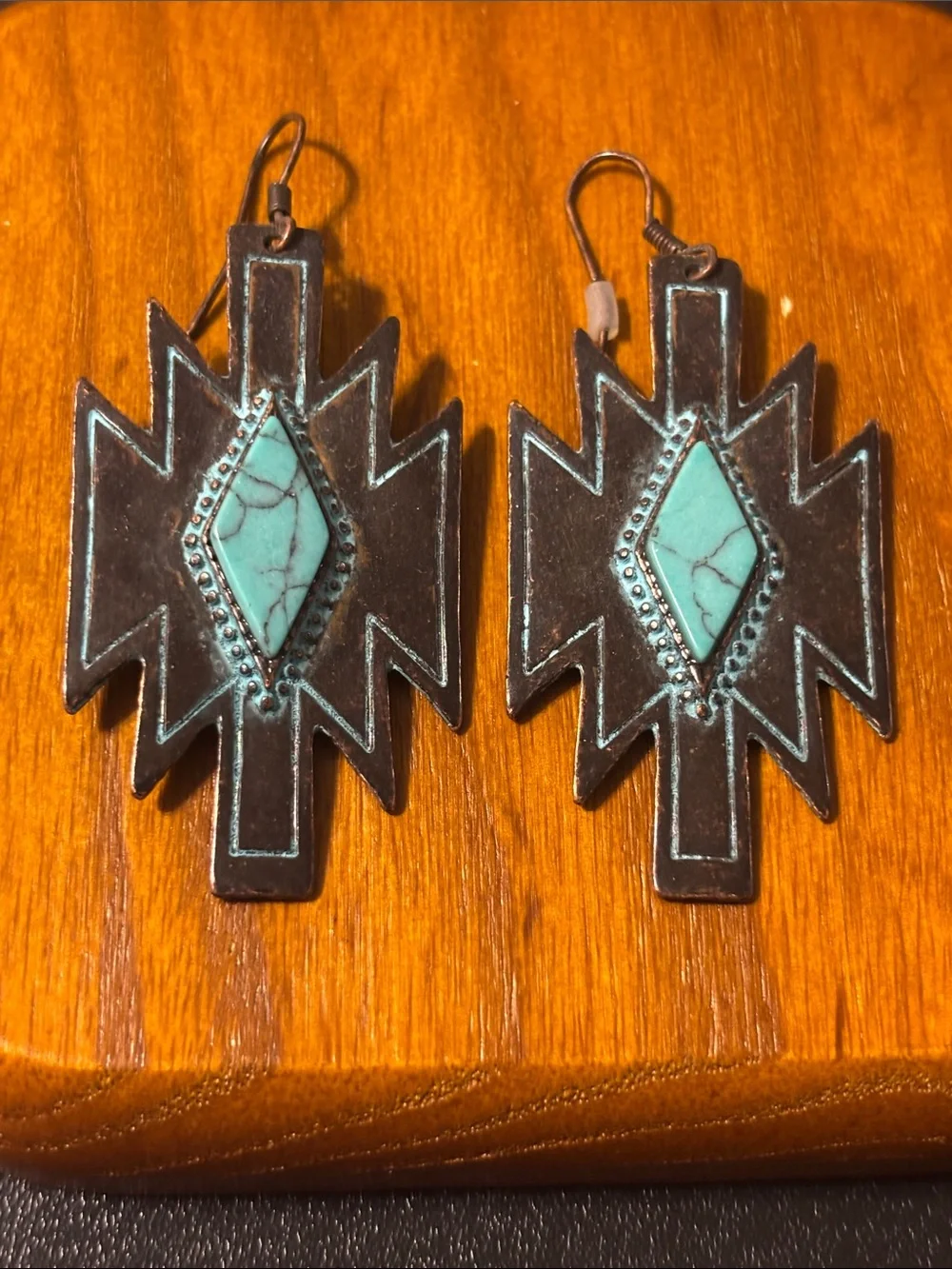 Southwestern Blue Turquoise  Color Accented Silver Hoop & Dangle Earring